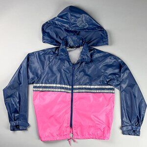 Two Tone Windbreaker, Vintage 90's Pink & Navy Blue Zip Up Women's Packable Coat